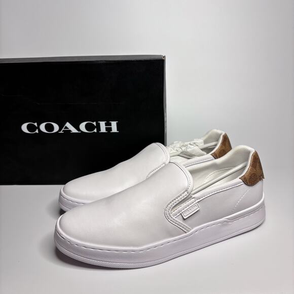 Coach Walker Leather Slip-On Sneakers in White - Picture 1 of 10
